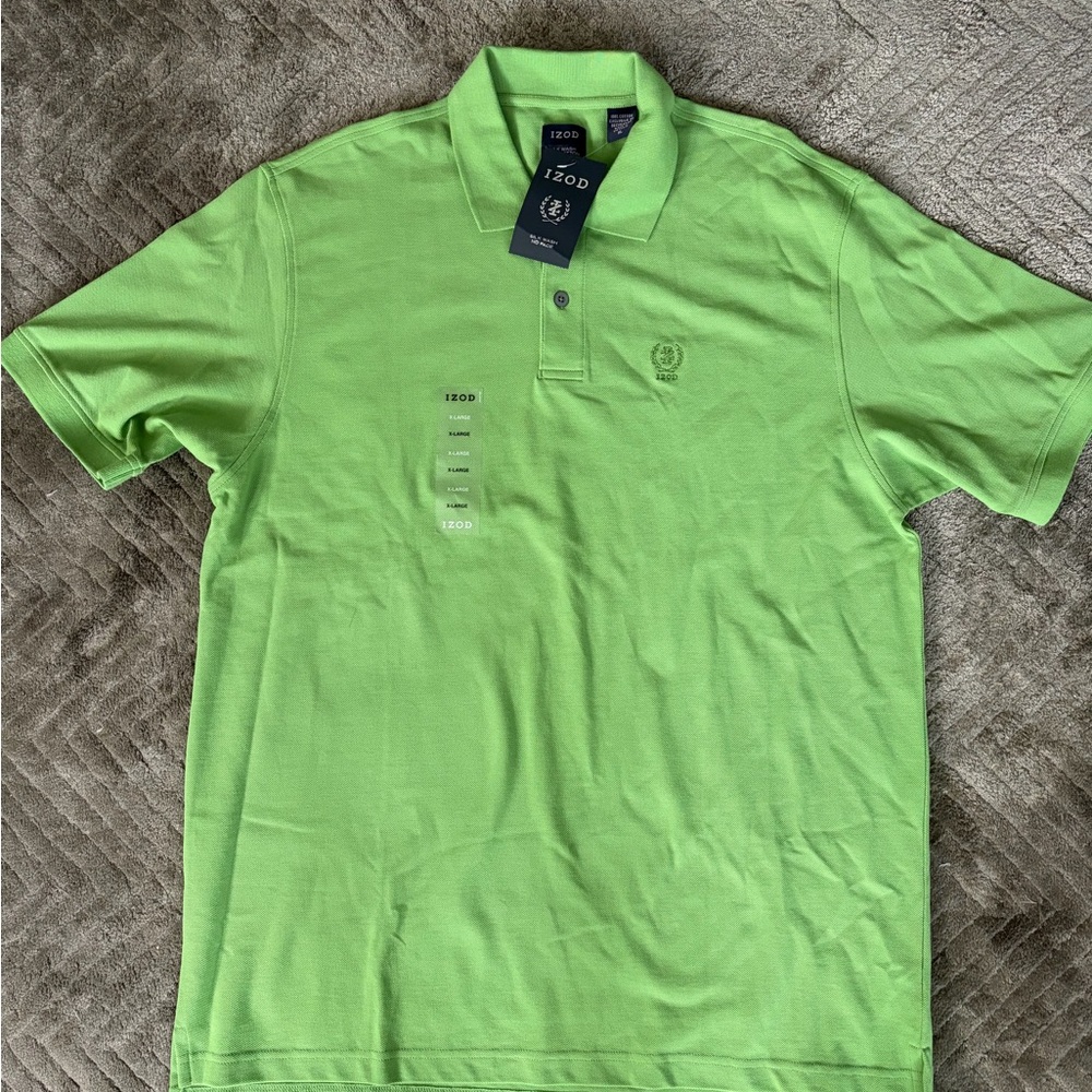 Izod Bright Lime Green 100% Cotton No Fade Polo Shirt